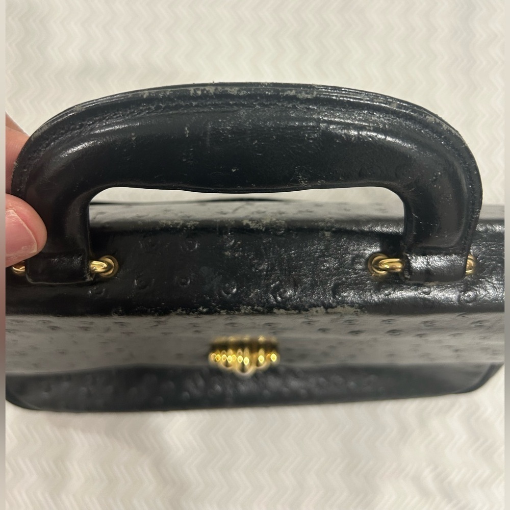 Giani Bernini Ostritch Leather Satchel with Gold Accent - Picture 3 of 12